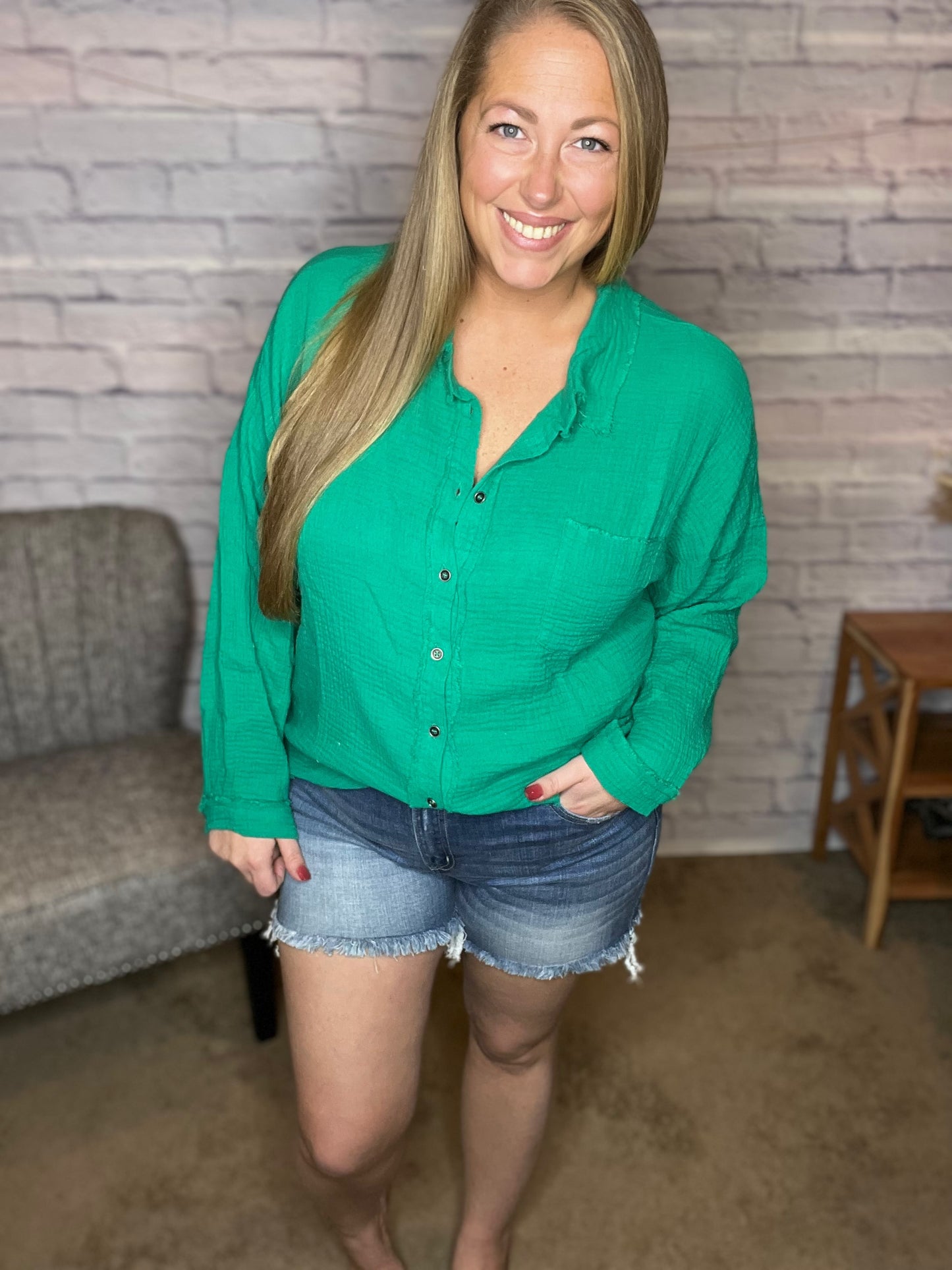 Mid Rise Raw Hem Denim Shorts by Zenana