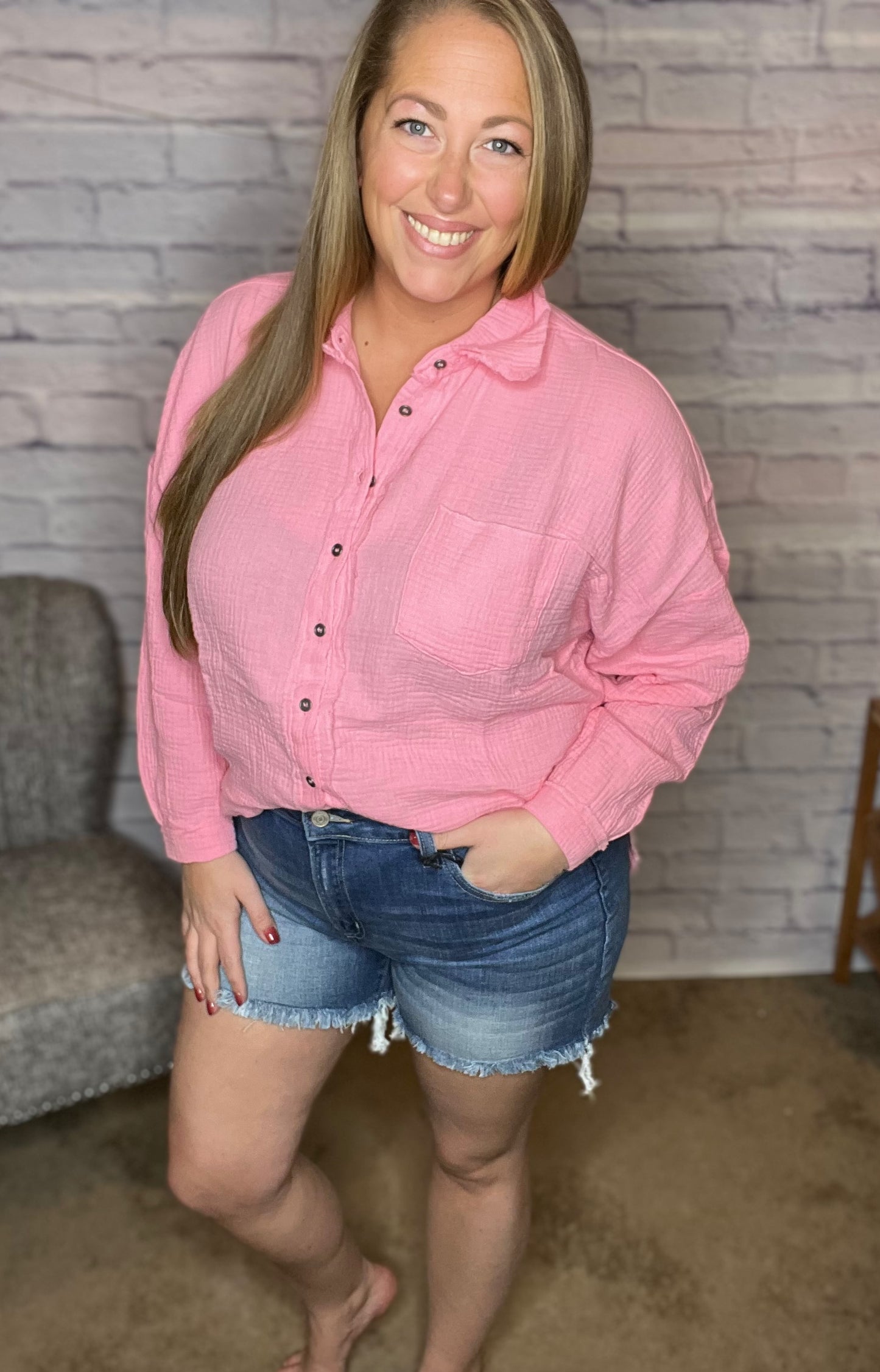Mid Rise Raw Hem Denim Shorts by Zenana
